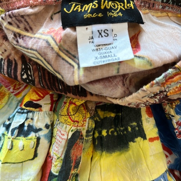 Vintage Jams World Skirt Ruffle Tiered Colorful Hawaii Guava Print Pull On Sz XS - Picture 4 of 4